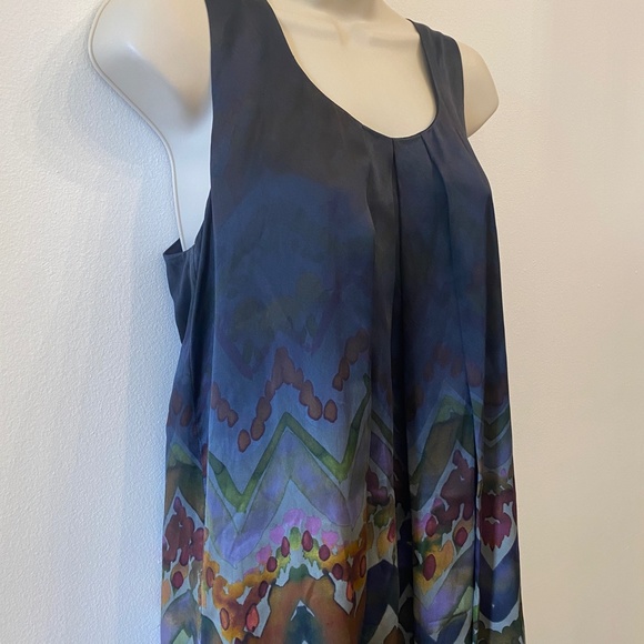 Silk watercolor print lined sleeveless dress - Picture 5 of 6